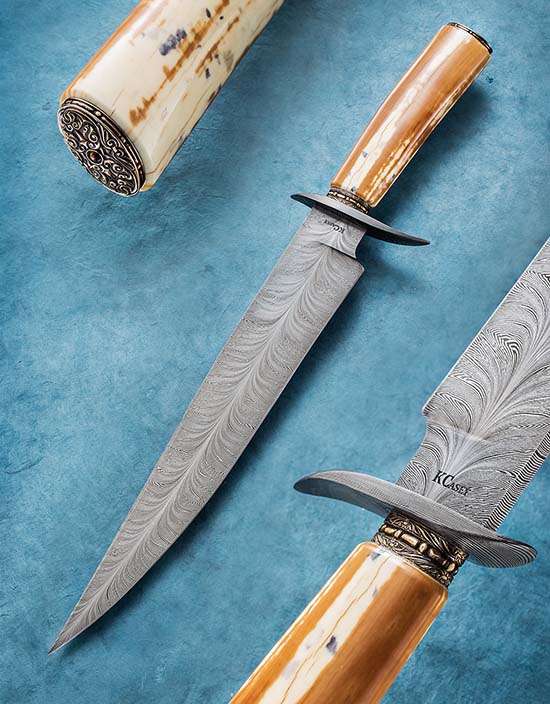 Feather Damascus knife by Kevin Casey