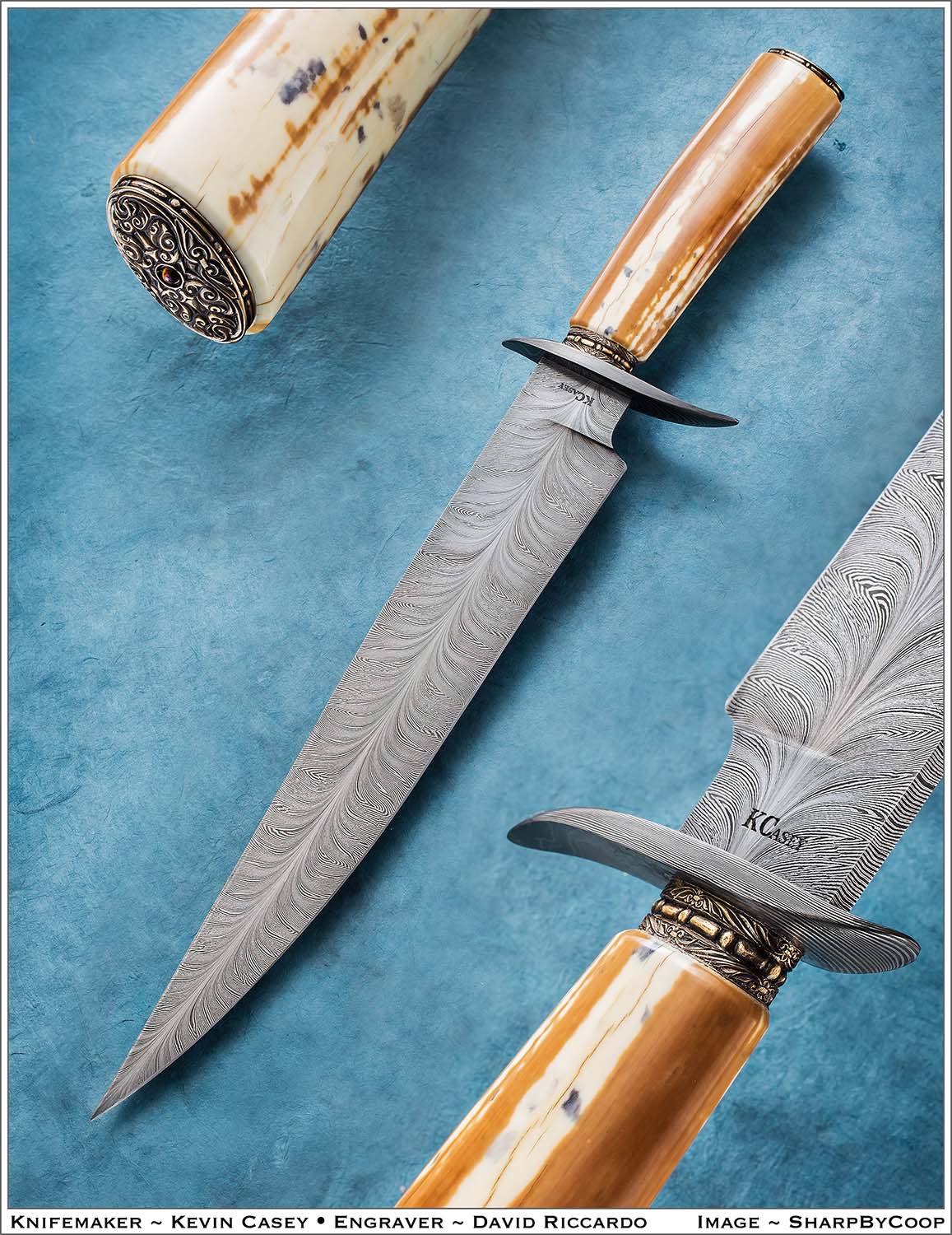 Feather Damascus knife by Kevin Casey